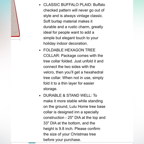 Lulu Home Christmas Tree Collar, Foldable Hexagon Buffalo Plaid - Picture 8 of 8